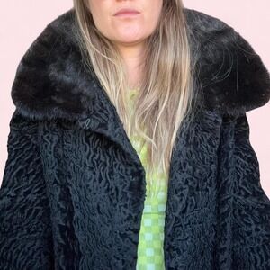 Black Persian Lamb Coat with Fur Collar